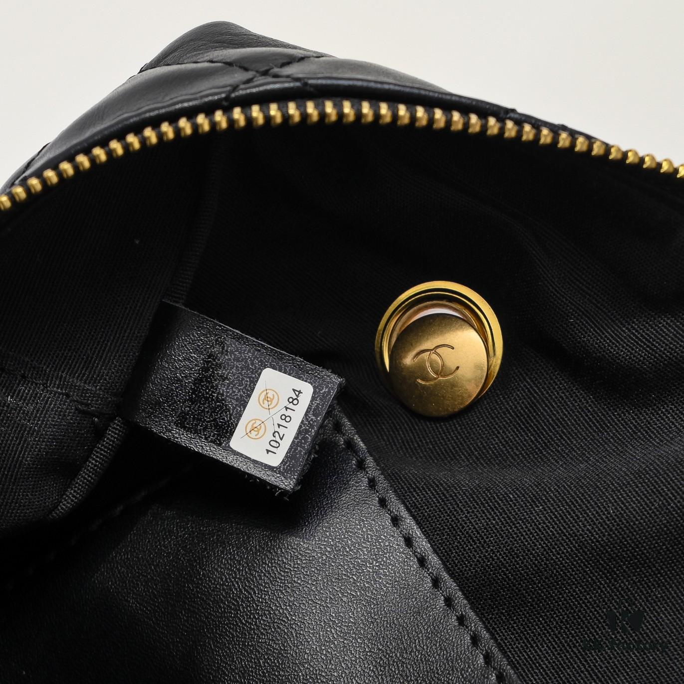 Chanel 24B Thick Chain Pillow Bag, Top-Grade Cowhide, Elegant and Charming Black Shoulder Bag with CC Logo and Black-Gold Woven Chain