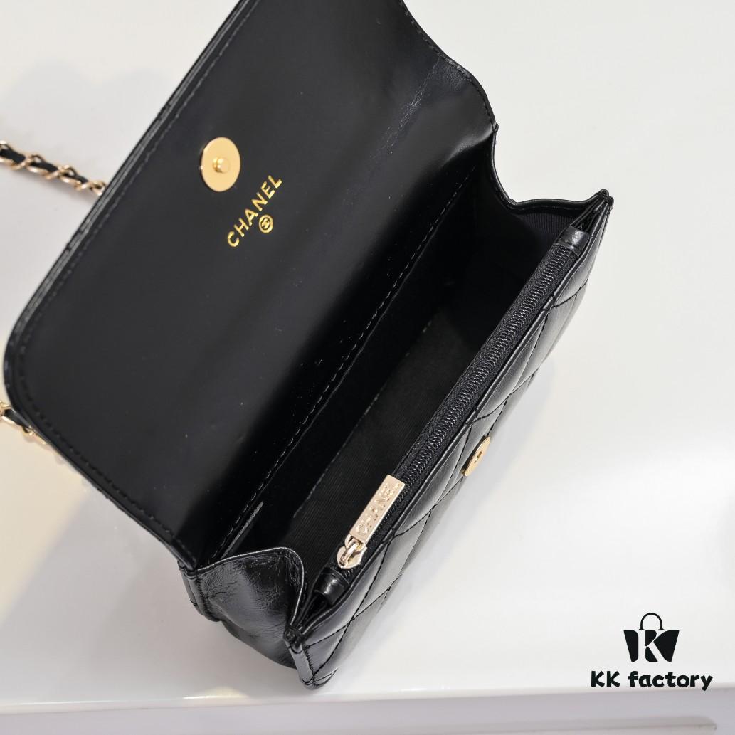 Mini Chanel 24B New Collection WOC, Top-Grain Oil-Waxed Leather with Braided Chain Handle