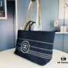 Large New Arrival CHANEL Navy Striped Denim Beach Tote – The Perfect Companion for Vacation and Everyday Elegance