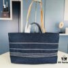 Large New Arrival CHANEL Navy Striped Denim Beach Tote – The Perfect Companion for Vacation and Everyday Elegance