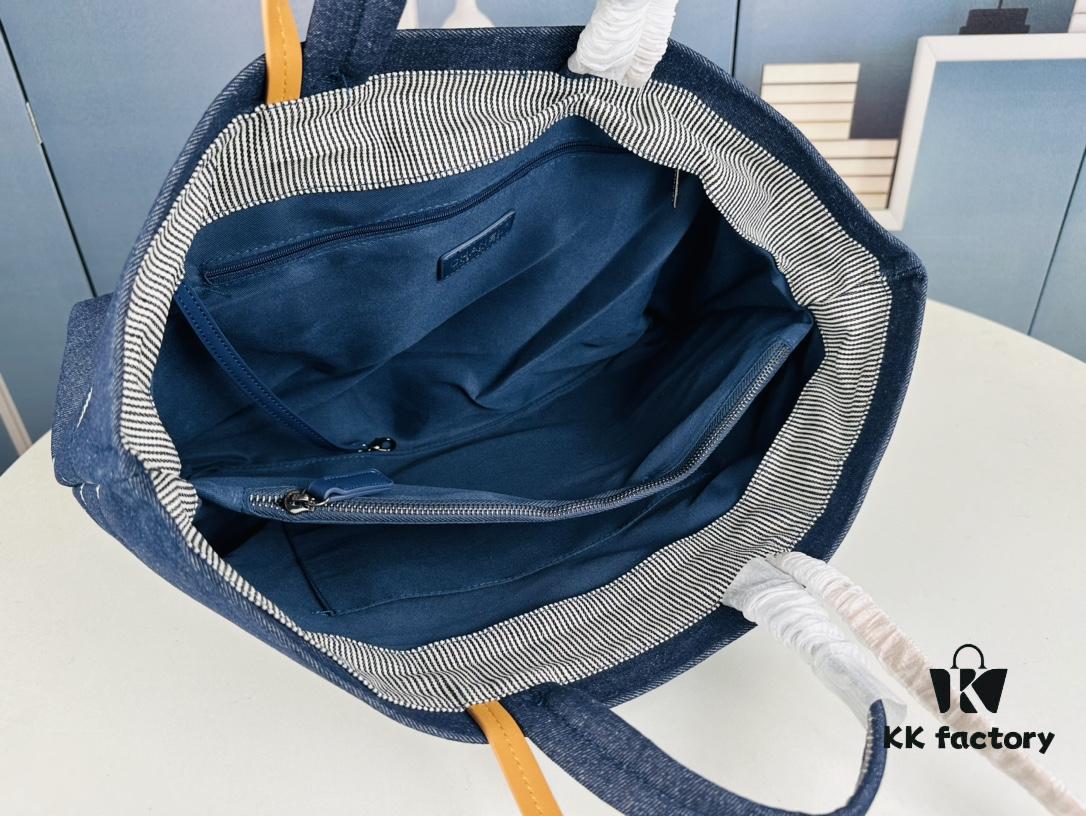 Large New Arrival CHANEL Navy Striped Denim Beach Tote – The Perfect Companion for Vacation and Everyday Elegance