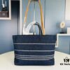 Small-sized New Arrival CHANEL Navy Blue Striped Denim Beach Tote
