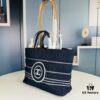 Small-sized New Arrival CHANEL Navy Blue Striped Denim Beach Tote