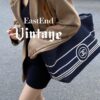 Large New Arrival CHANEL Navy Striped Denim Beach Tote Bag