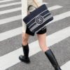 Large New Arrival CHANEL Navy Striped Denim Beach Tote Bag