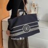 Large New Arrival CHANEL Navy Striped Denim Beach Tote Bag