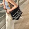 Large New Arrival CHANEL Navy Striped Denim Beach Tote Bag