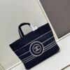 Small-sized New Arrival CHANEL Navy Blue Striped Denim Beach Tote Bag