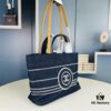 Small-sized New Arrival CHANEL Navy Blue Striped Denim Beach Tote