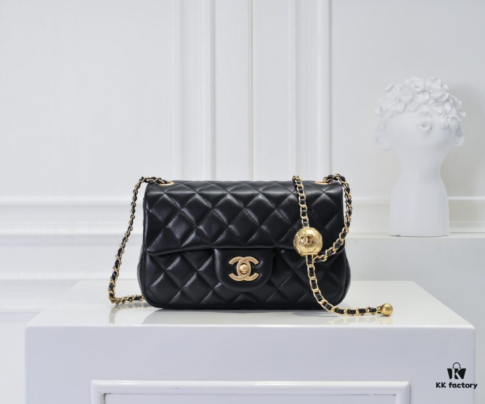 Large Khaki Chanel CF Mini Metal Flap Bag 9021 - Trending Global Hit with Decorative Gold Ball on Chain