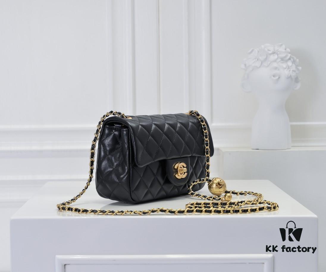 Large Khaki Chanel CF Mini Metal Flap Bag 9021 - Trending Global Hit with Decorative Gold Ball on Chain