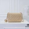 Large Beige Chanel CF Mini Metal Flap Bag - Bestseller with Decorative Gold Ball on Chain