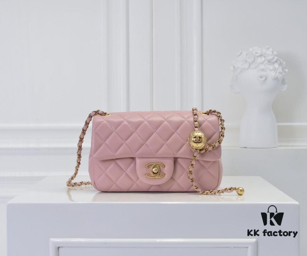 Large Pink Chanel CF Mini Metal Flap Bag Hot Selling Global Item with Small Golden Ball Accent