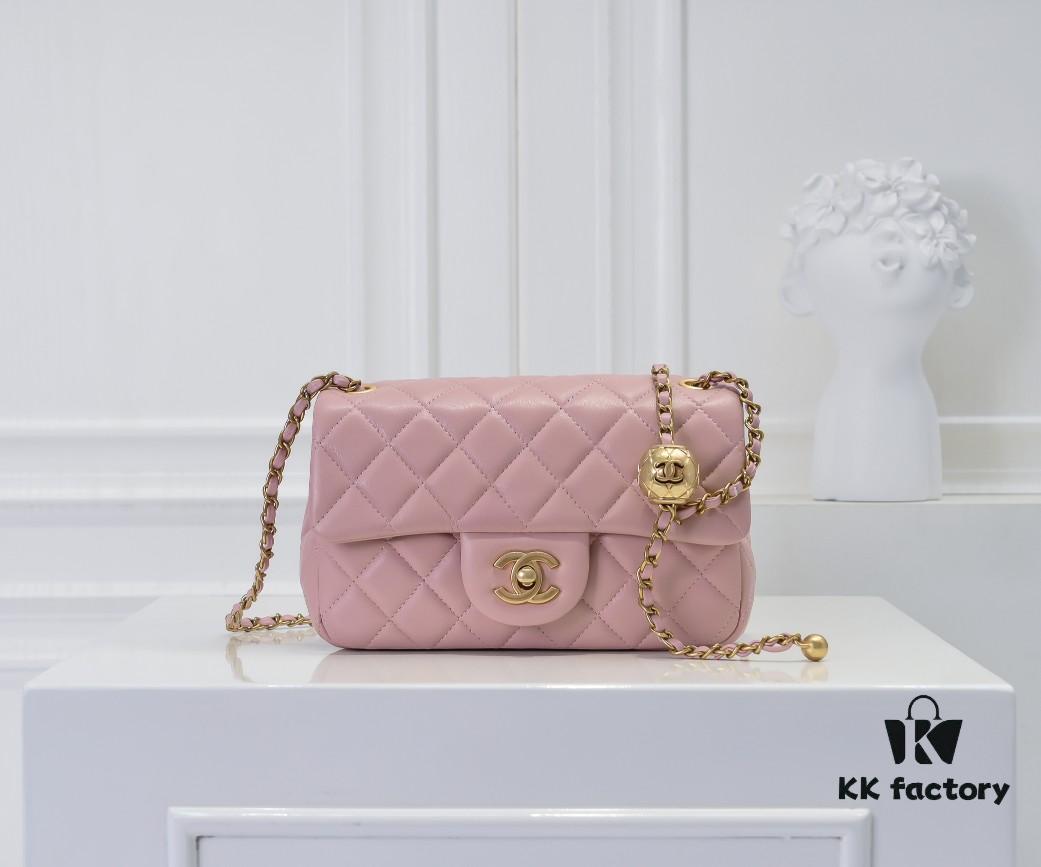 Large Pink Chanel CF Mini Metal Flap Bag Hot Selling Global Item with Small Golden Ball Accent