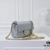 Large Gray Goat Chanel CF Mini Flap Bag with Metal Chain and Small Gold Ball Accent