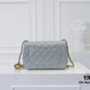 Large Gray Goat Chanel CF Mini Flap Bag with Metal Chain and Small Gold Ball Accent