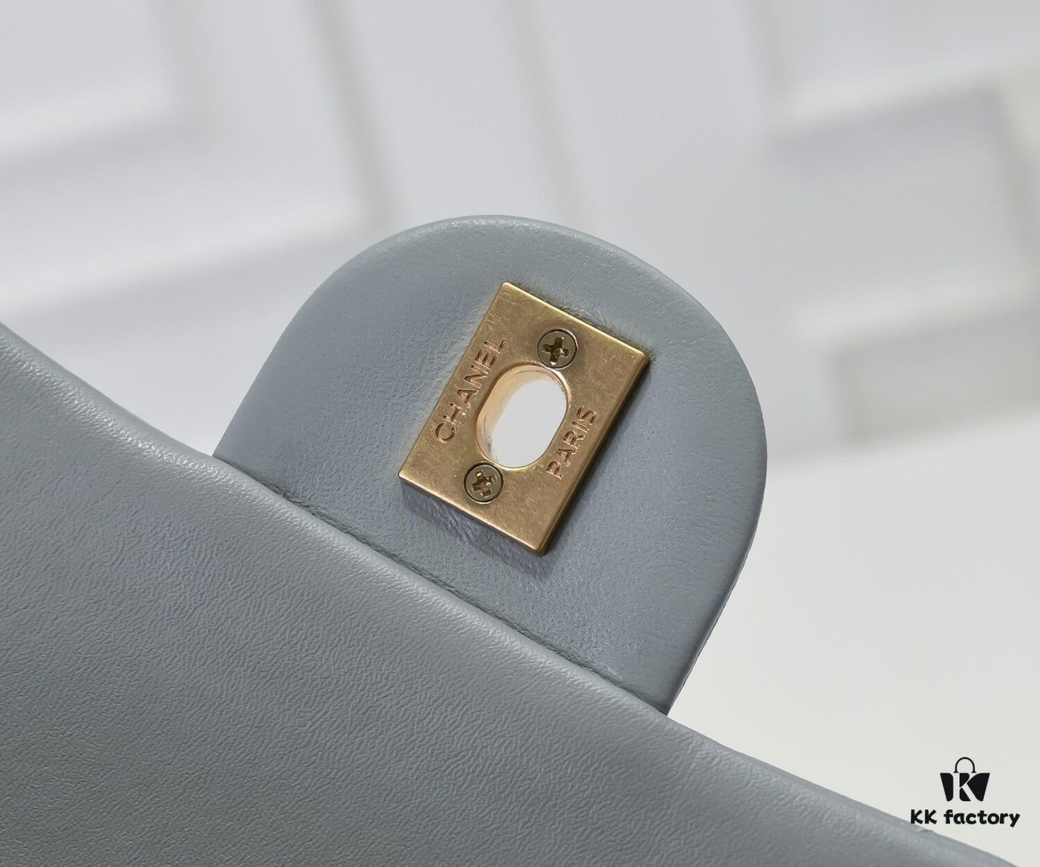 Large Gray Goat Chanel CF Mini Flap Bag with Metal Chain and Small Gold Ball Accent