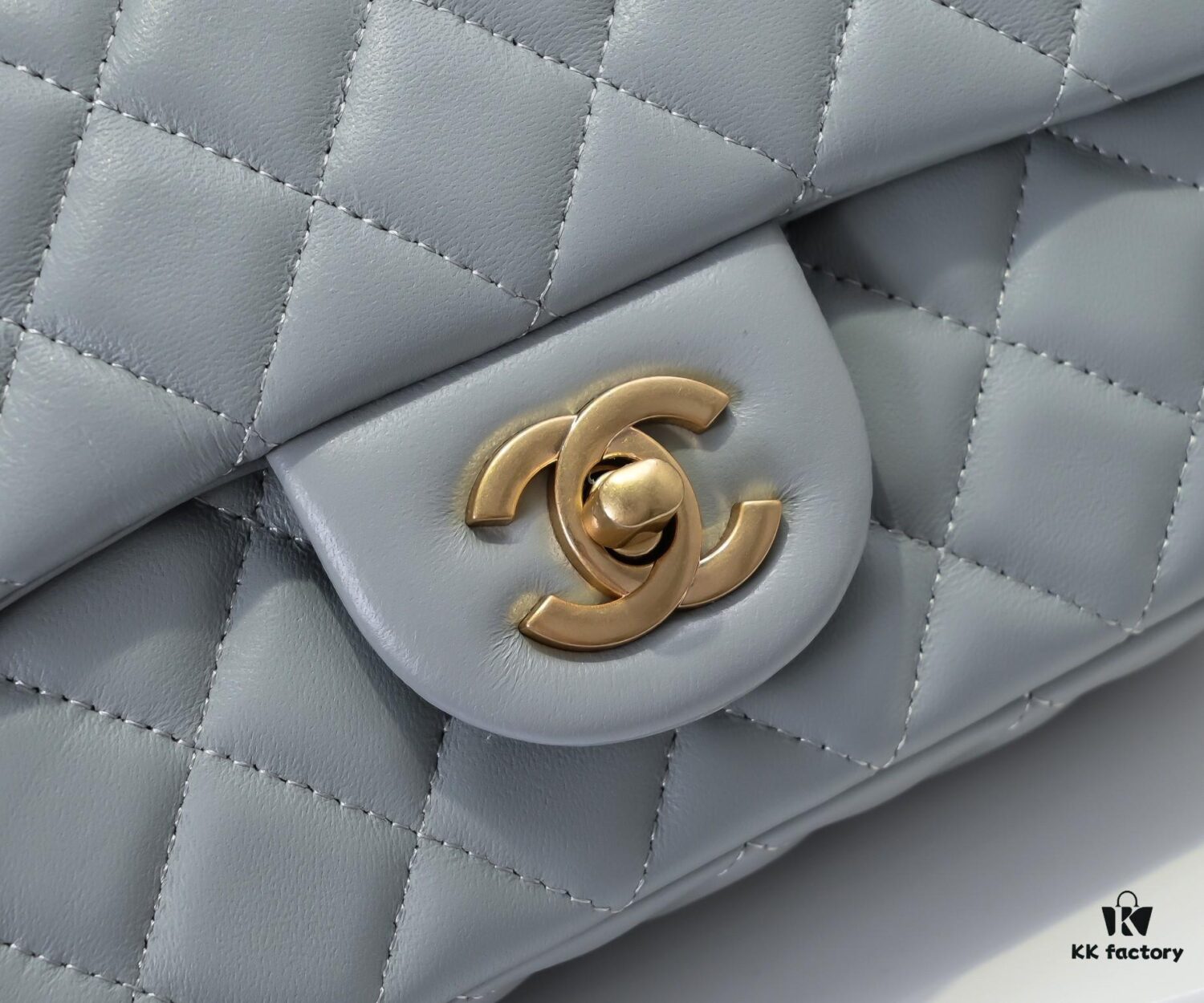 Large Gray Goat Chanel CF Mini Flap Bag with Metal Chain and Small Gold Ball Accent