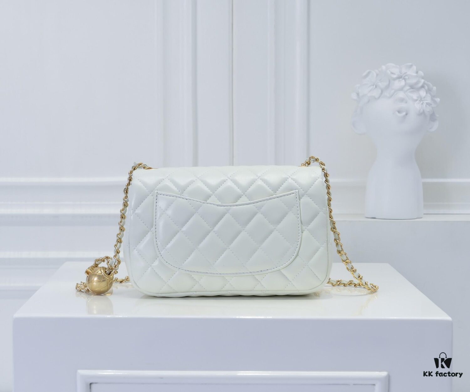 Large White Chanel CF Mini Chain Bag with Small Golden Ball Accent