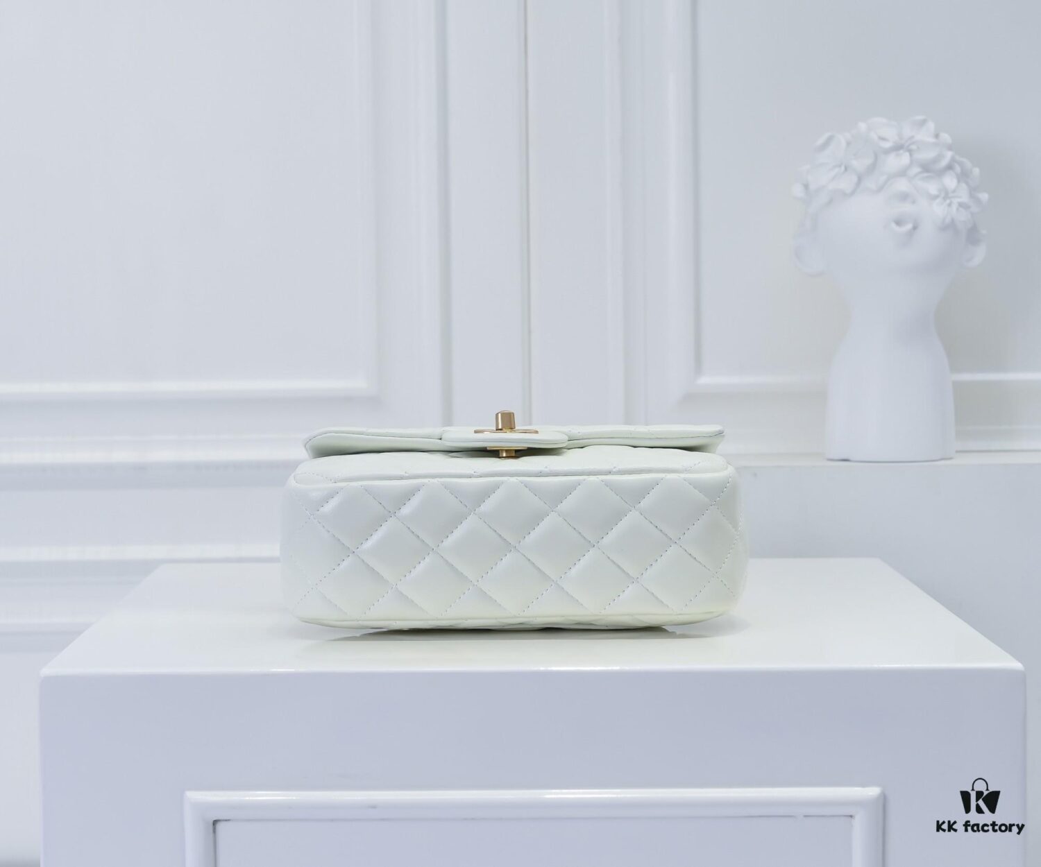 Large White Chanel CF Mini Chain Bag with Small Golden Ball Accent