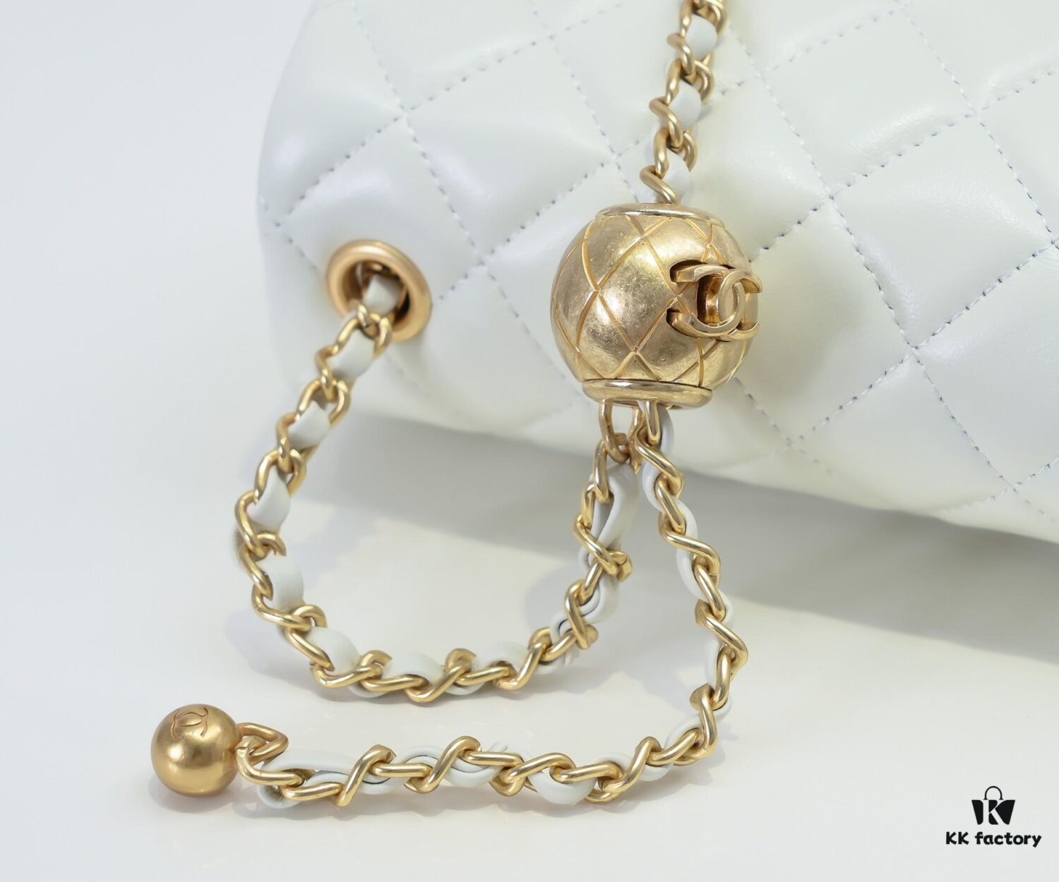 Large White Chanel CF Mini Chain Bag with Small Golden Ball Accent