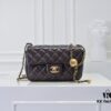 Large Chocolate Brown Chanel CF Mini Metal Flap Bag with Small Golden Ball Accent