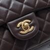 Large Chocolate Brown Chanel CF Mini Metal Flap Bag with Small Golden Ball Accent
