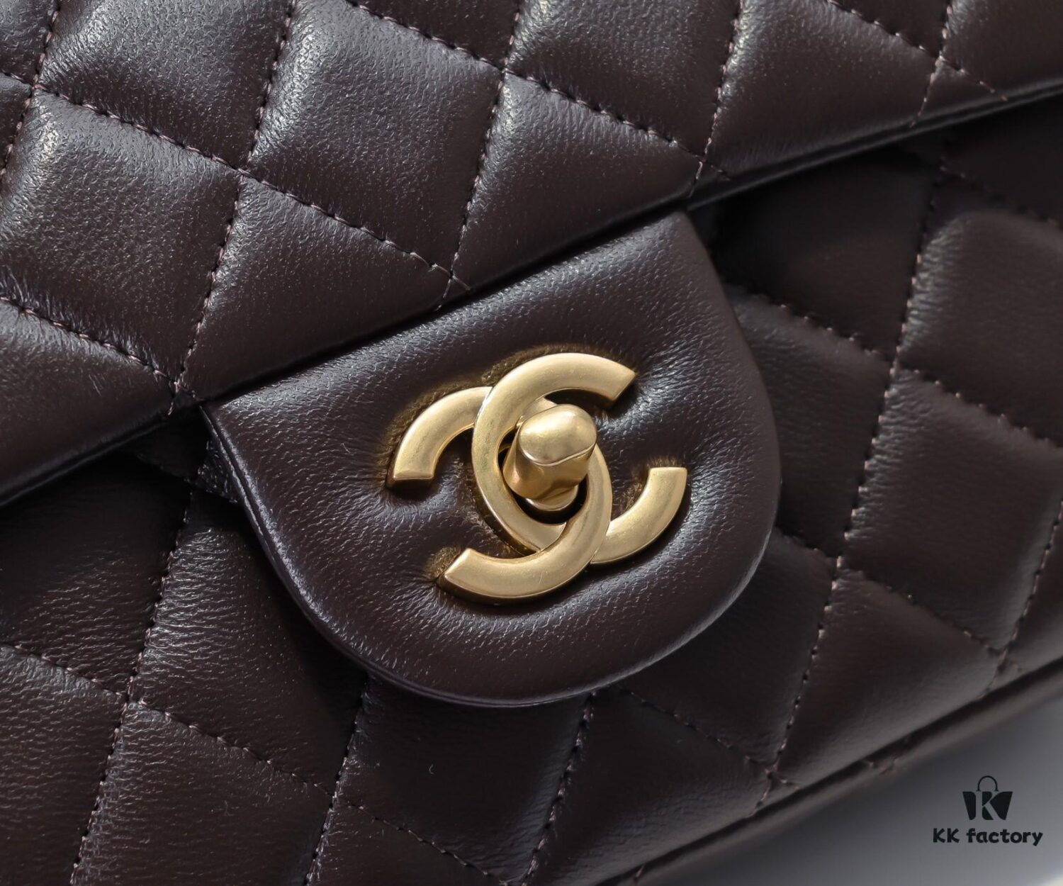 Large Chocolate Brown Chanel CF Mini Metal Flap Bag with Small Golden Ball Accent