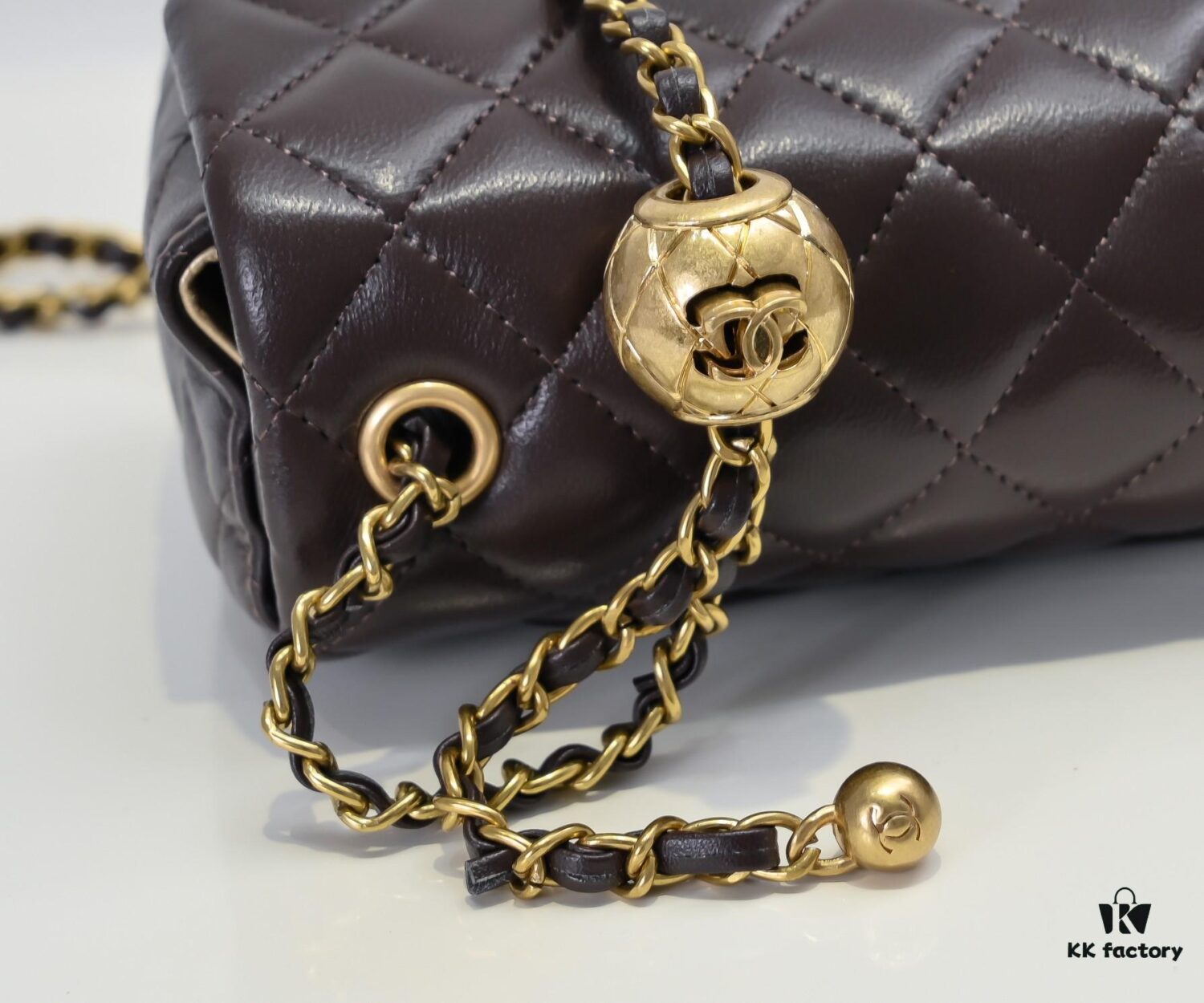 Large Chocolate Brown Chanel CF Mini Metal Flap Bag with Small Golden Ball Accent