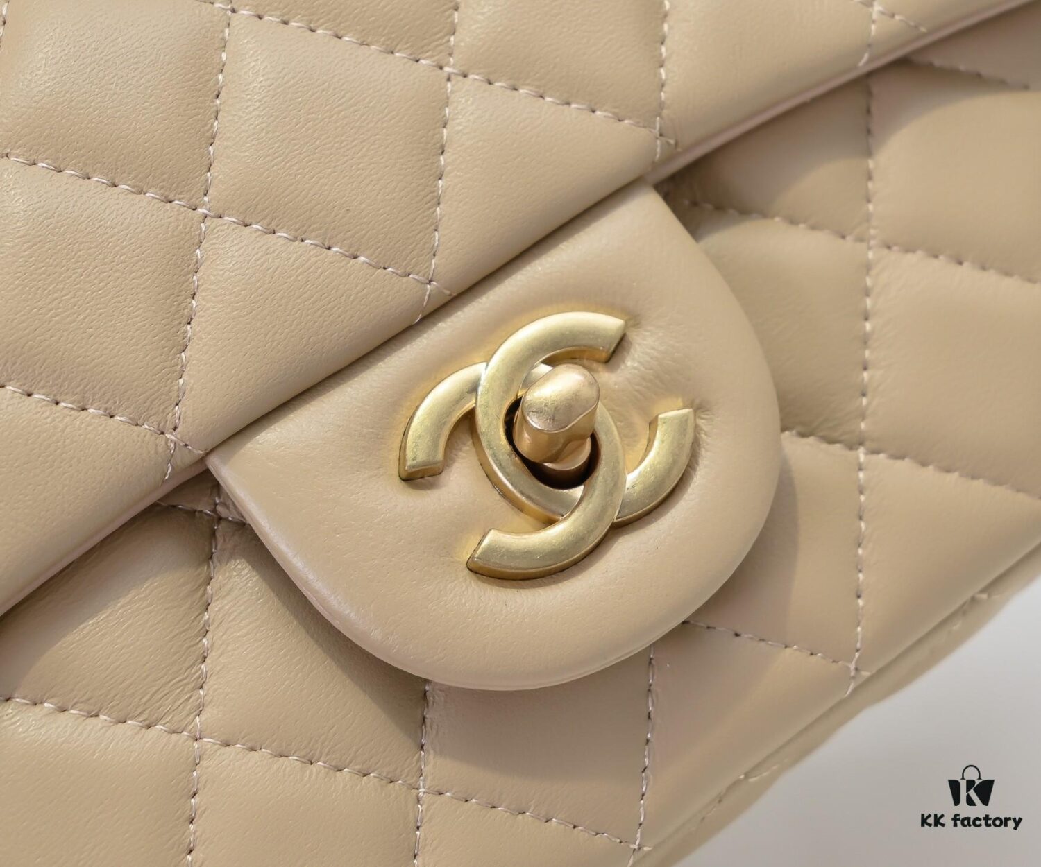 Large Beige Chanel CF Mini Metal Flap Bag - Bestseller with Decorative Gold Ball on Chain