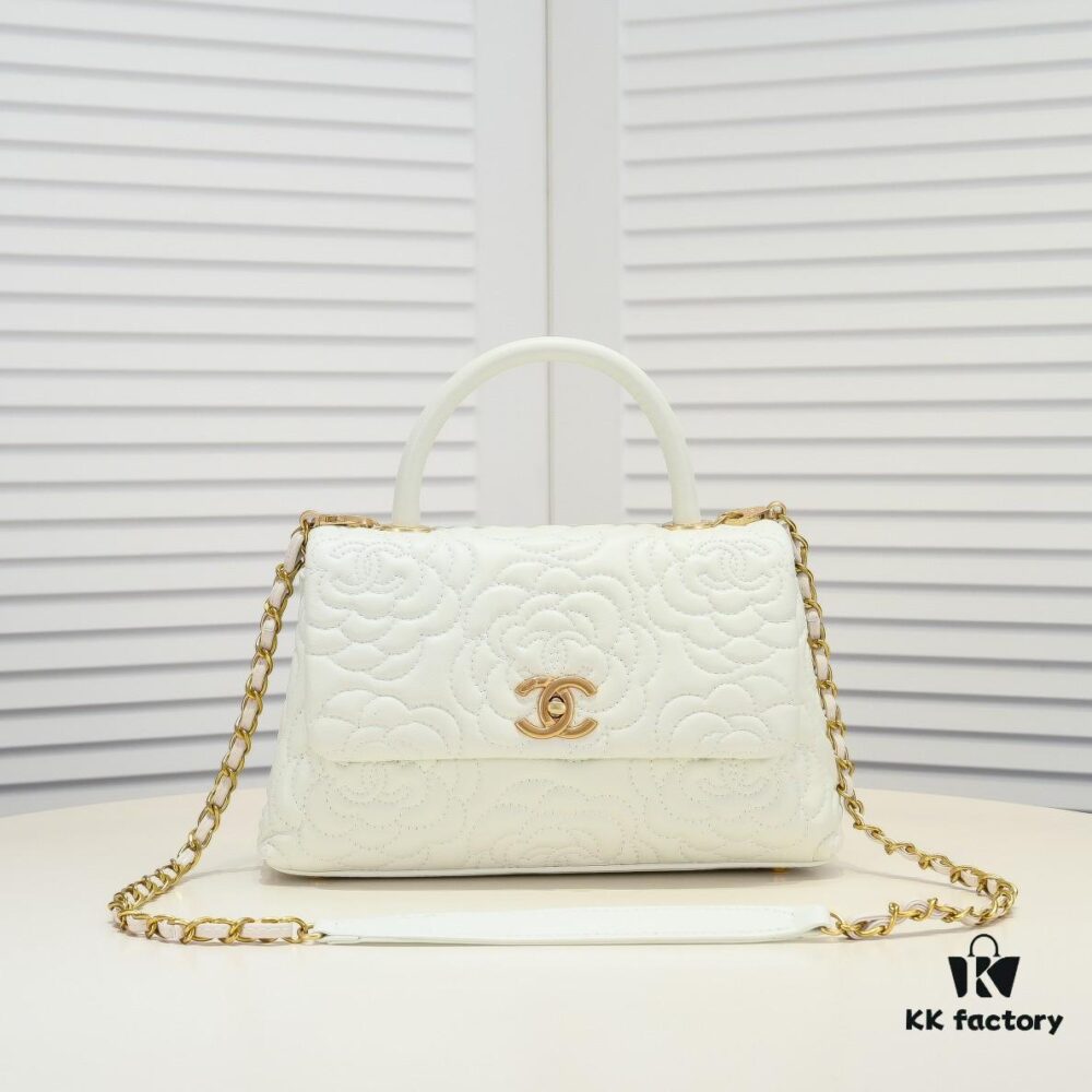 Chanel Unique Design Flap Bag with Chain Strap, Dual Carry (Shoulder & Handheld), Camellia Pattern, Premium Imported Lambskin, Upgraded Full Gold-Plated Hardware