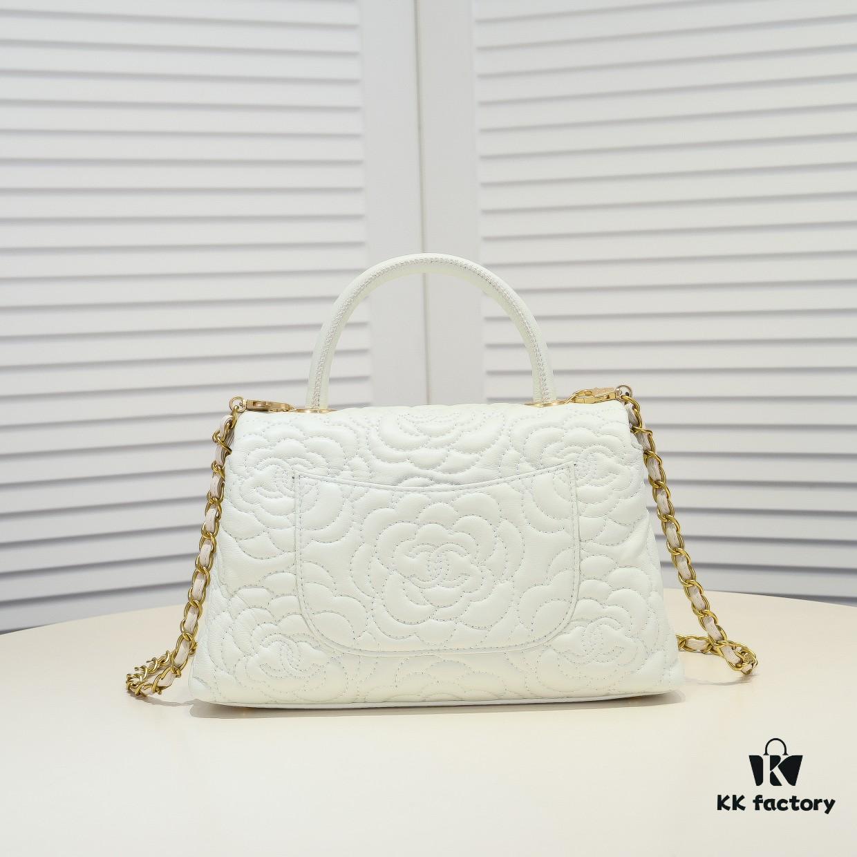 Chanel Unique Design Flap Bag with Chain Strap, Dual Carry (Shoulder & Handheld), Camellia Pattern, Premium Imported Lambskin, Upgraded Full Gold-Plated Hardware