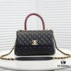Black and Red Chanel-Style Shoulder Handbag with Unique Clasp Design, Dual Carry Options (Handheld or Crossbody), Premium Imported Full-Grain Calfskin with Lychee Texture, Upgraded Gold-Tone Hardware