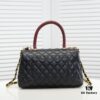 Black and Red Chanel-Style Shoulder Handbag with Unique Clasp Design, Dual Carry Options (Handheld or Crossbody), Premium Imported Full-Grain Calfskin with Lychee Texture, Upgraded Gold-Tone Hardware