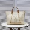 Chanel Tote Bag - Striped Canvas Beach Shopping Bag with Chain, Resort Style for Spring and Summer