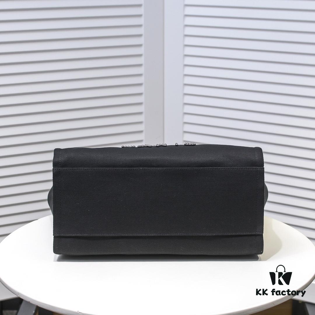 Chanel Tote Bag - Spring and Summer Striped Canvas Beach Shopping Bag with Chain Detail