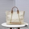 Chanel Tote Bag - Striped Canvas Beach Shopping Bag with Chain, Resort Style for Spring and Summer