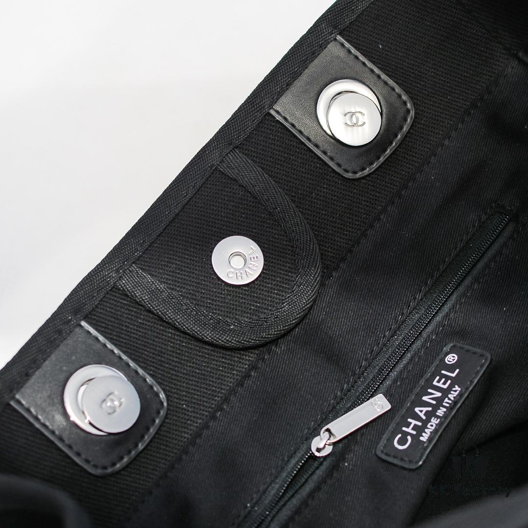 Chanel Tote Bag - Spring Summer Striped Canvas Beach Shopping Bag with Chain Detail