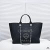 Chanel Tote Bag, Chain-Trimmed Canvas Beach Shopping Bag, Striped Design, Spring and Summer Vacation Style