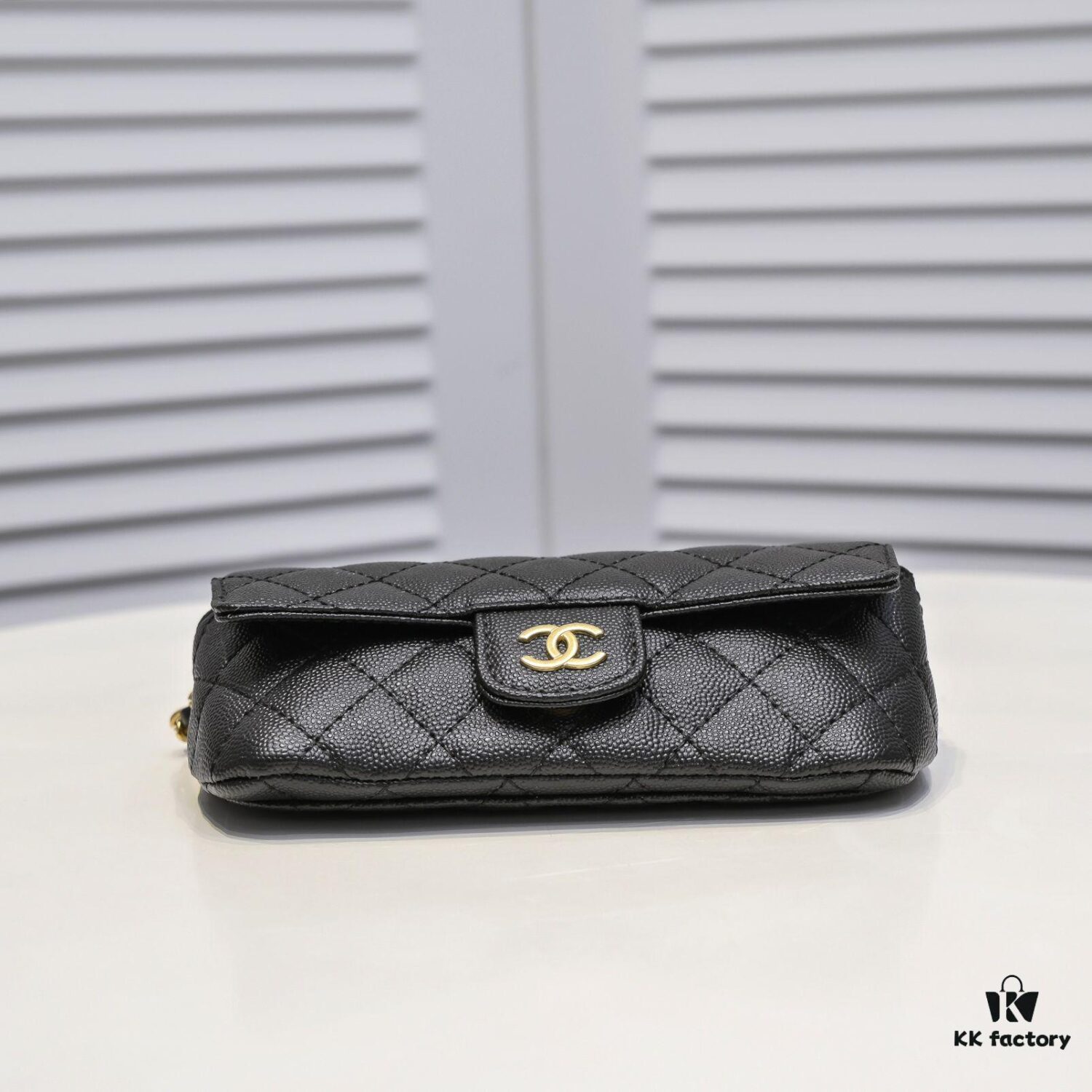 Cowhide Quilted Chanel Sunglasses Case with Ice Cream Side Design, Adjustable Strap, Light Gold Metal Trim