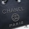 Chanel Tote Bag, Chain-Trimmed Canvas Beach Shopping Bag, Striped Design, Spring and Summer Vacation Style