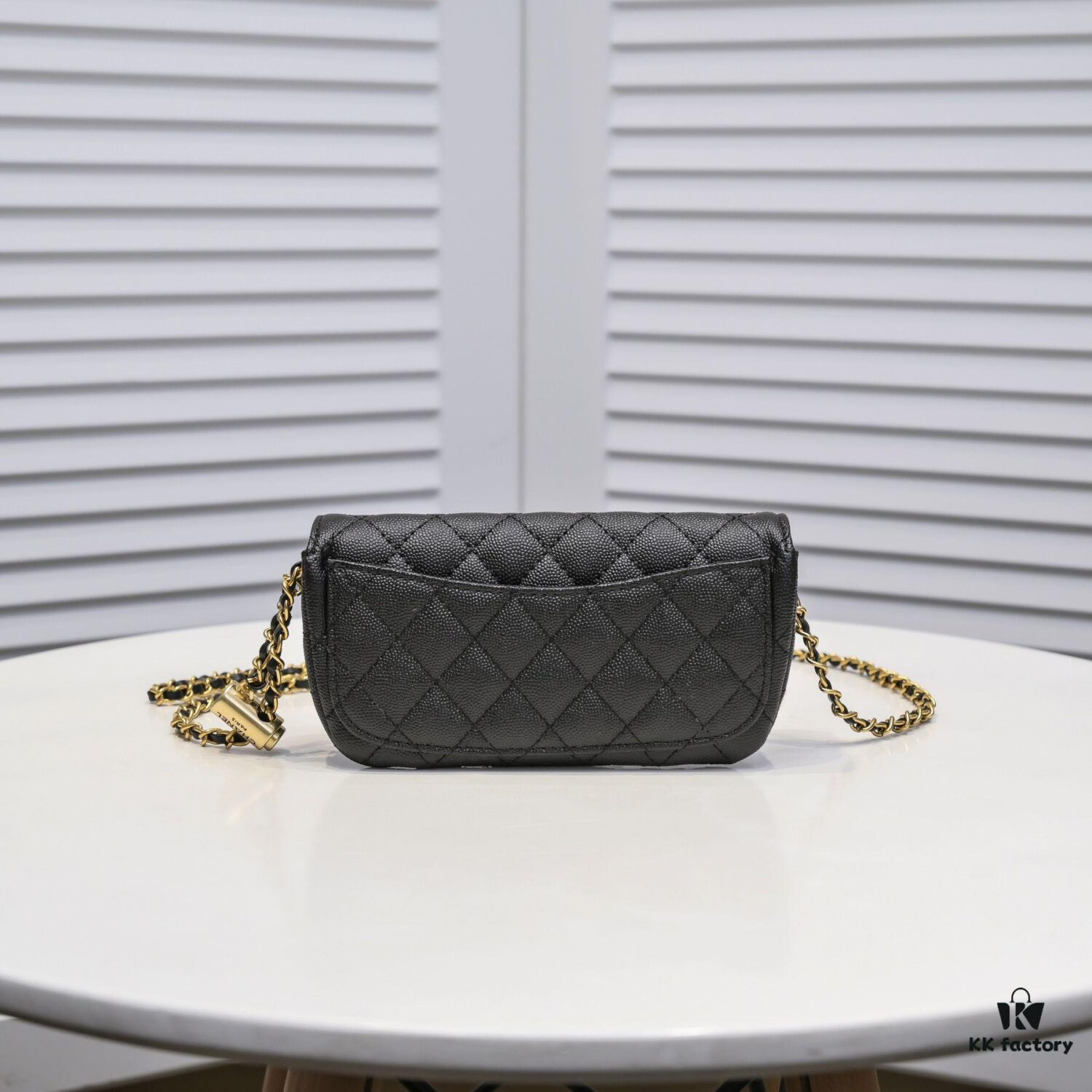 Cowhide Quilted Chanel Sunglasses Case with Ice Cream Side Design, Adjustable Strap, Light Gold Metal Trim