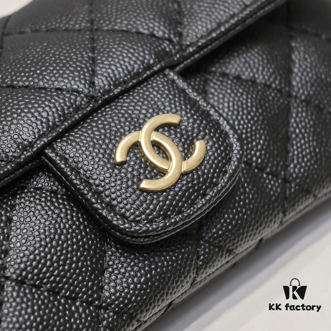 Cowhide Quilted Chanel Sunglasses Case with Ice Cream Side Design, Adjustable Strap, Light Gold Metal Trim