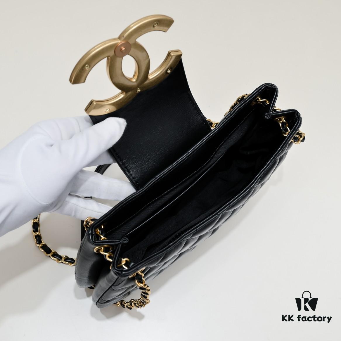 Chanel 24C Retro Large LOGO Hobo Bag in Black Lambskin