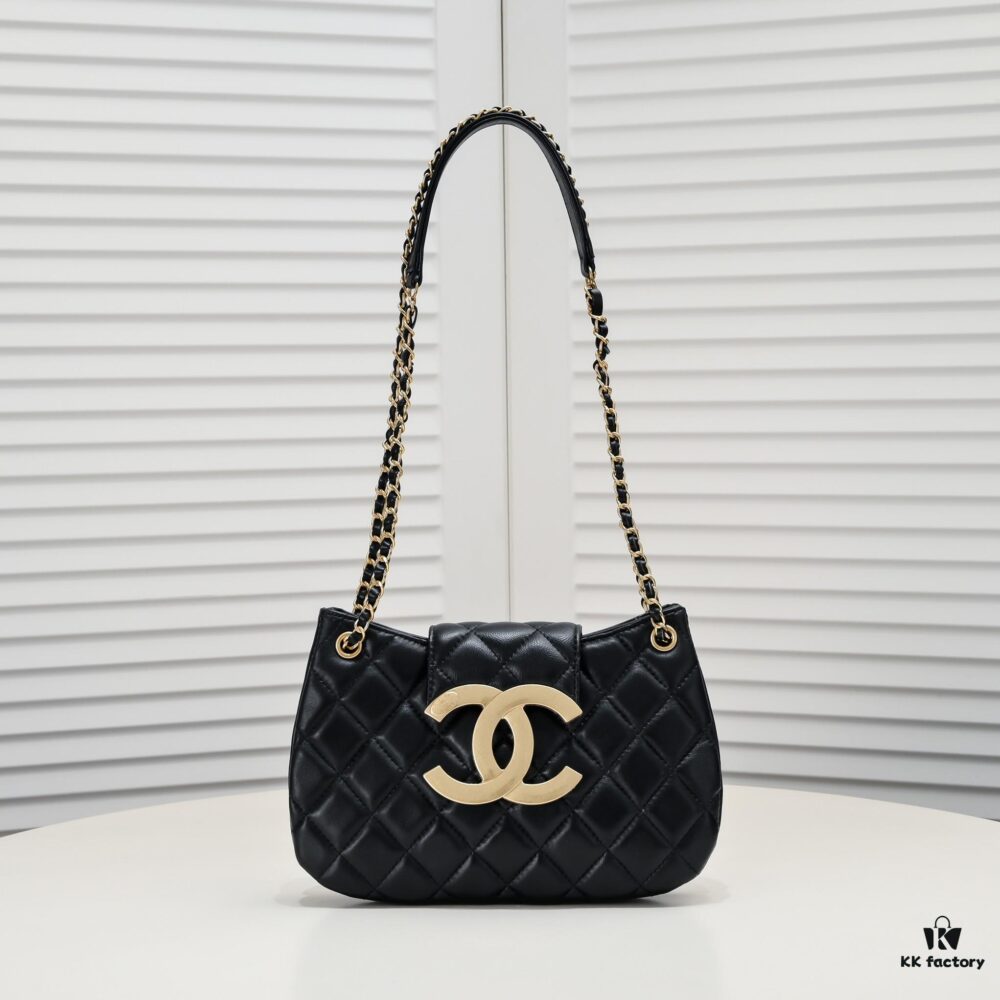 Chanel 24C Retro Large LOGO Hobo Bag in Black Lambskin