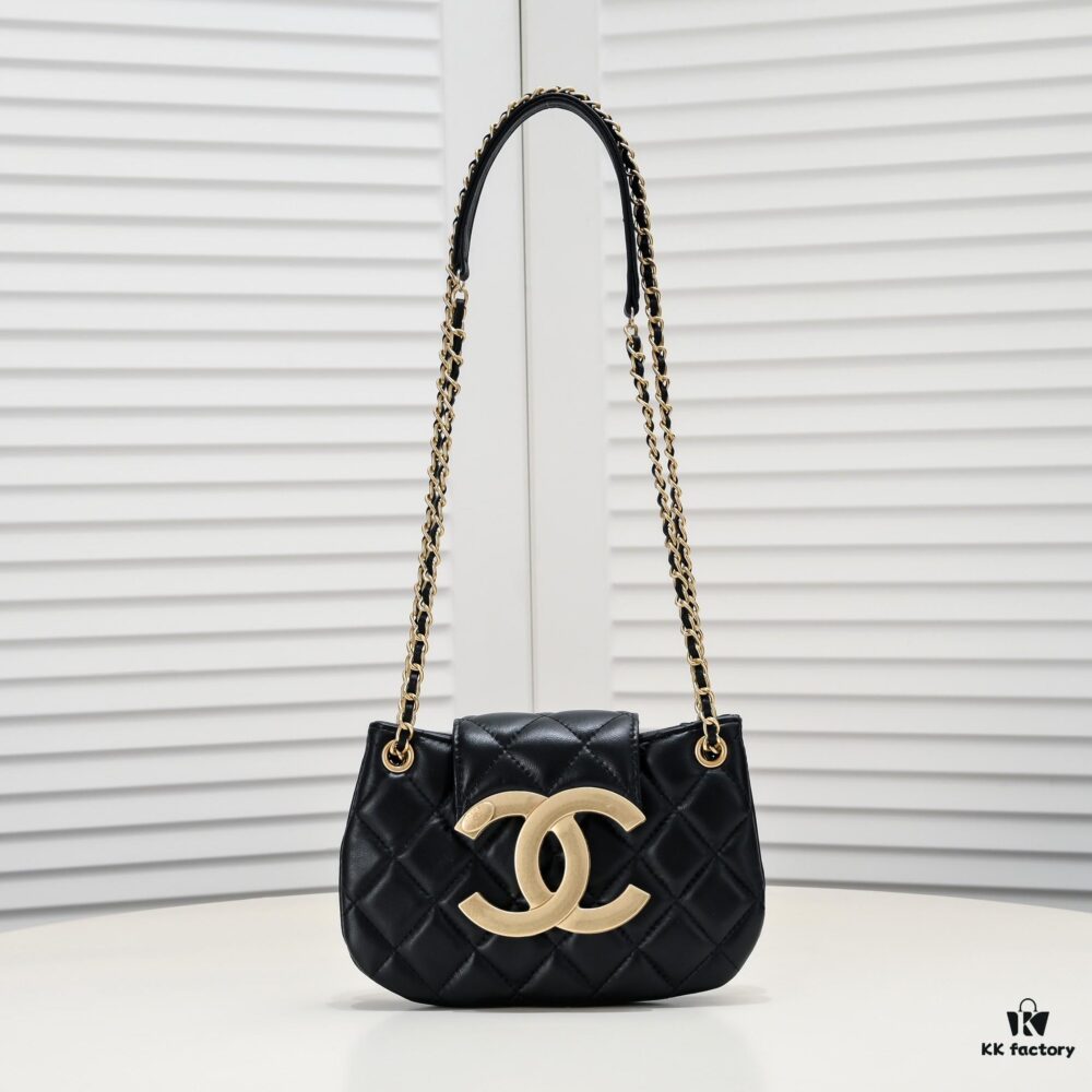 Chanel 24C Retro Large Logo Hobo Shoulder Bag in Black Lambskin