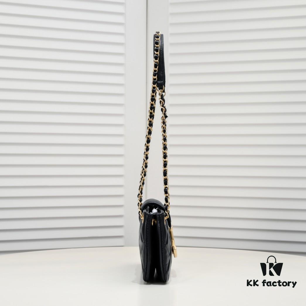 Chanel 24C Retro Large Logo Baguette Mini in Black Lambskin