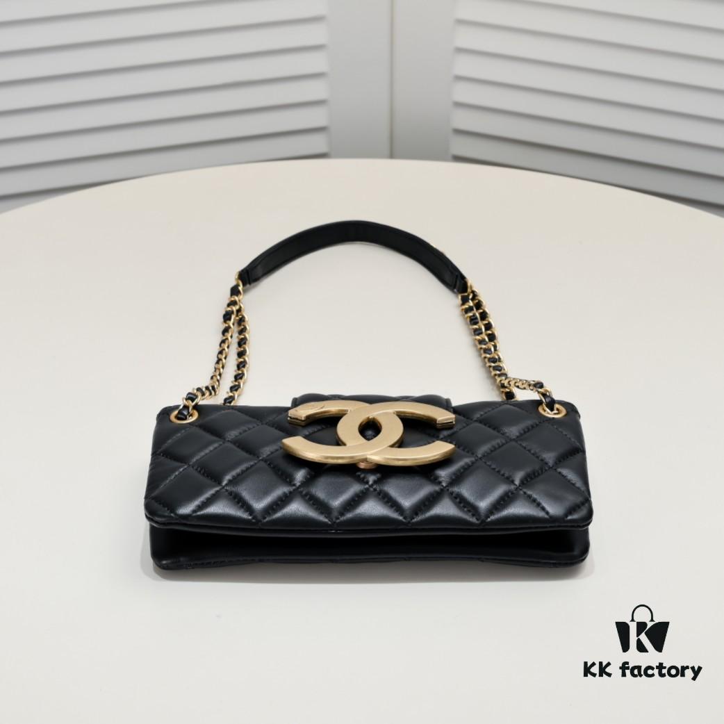 Chanel 24C Retro Large Logo Baguette Mini in Black Lambskin