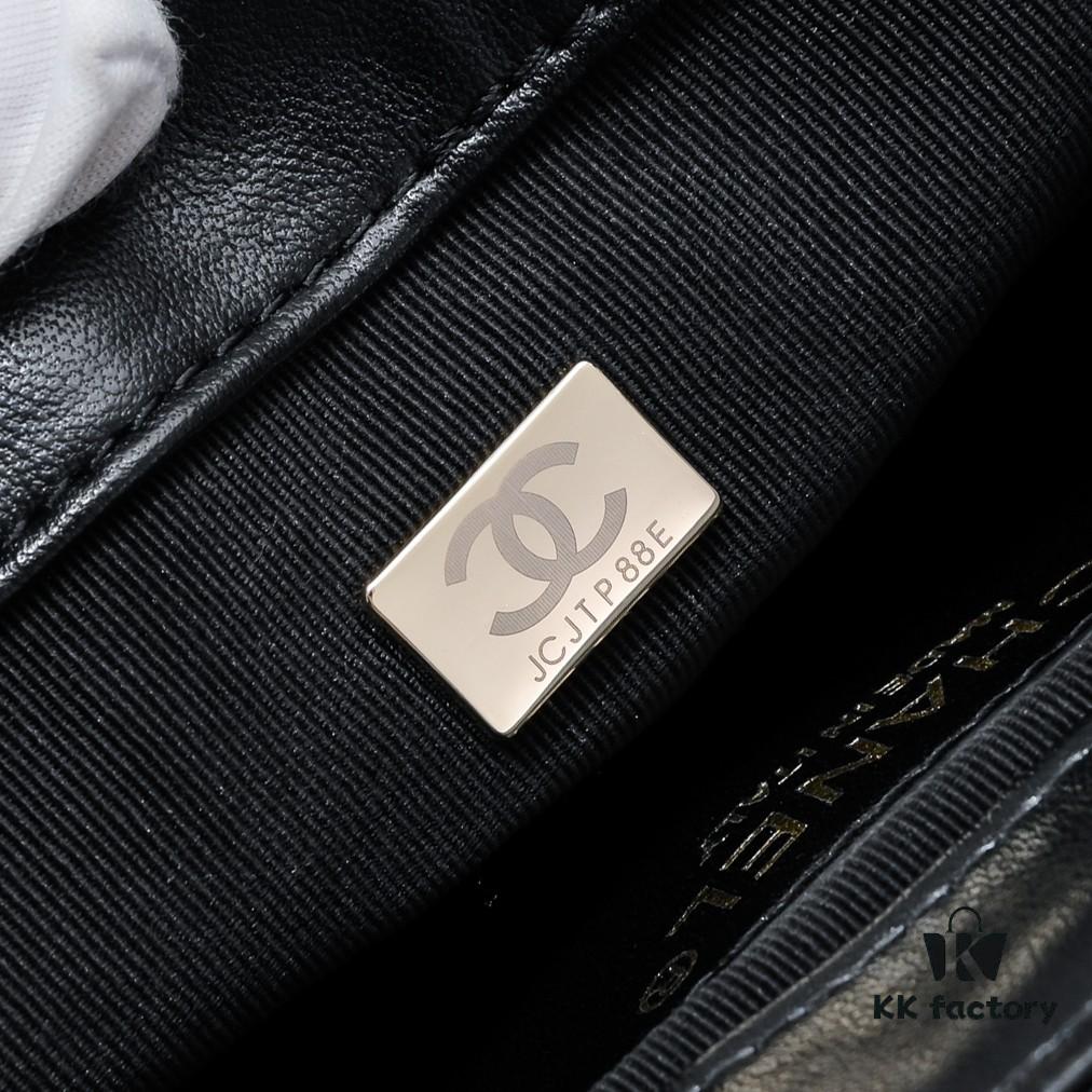 Chanel 24C Retro Large Logo Hobo Shoulder Bag in Black Lambskin