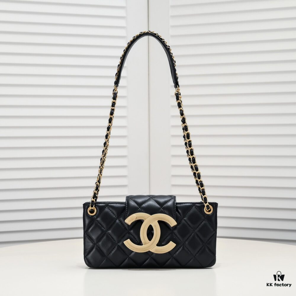 Chanel 24C Retro Large Logo Baguette Mini in Black Lambskin